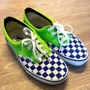 Women’s lime green & blue checkered Vans. US Women’s 6.5